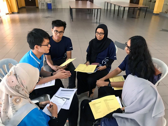 Students participating in a group discussion workshop